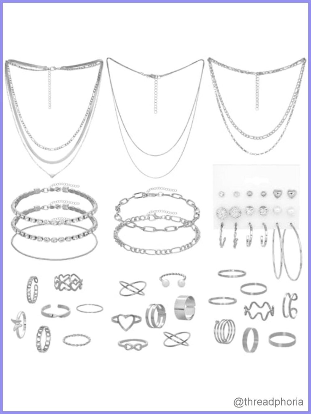 Dainty Layered Jewelry Set Gold/Silver Bracelets Earrings Necklaces Rings